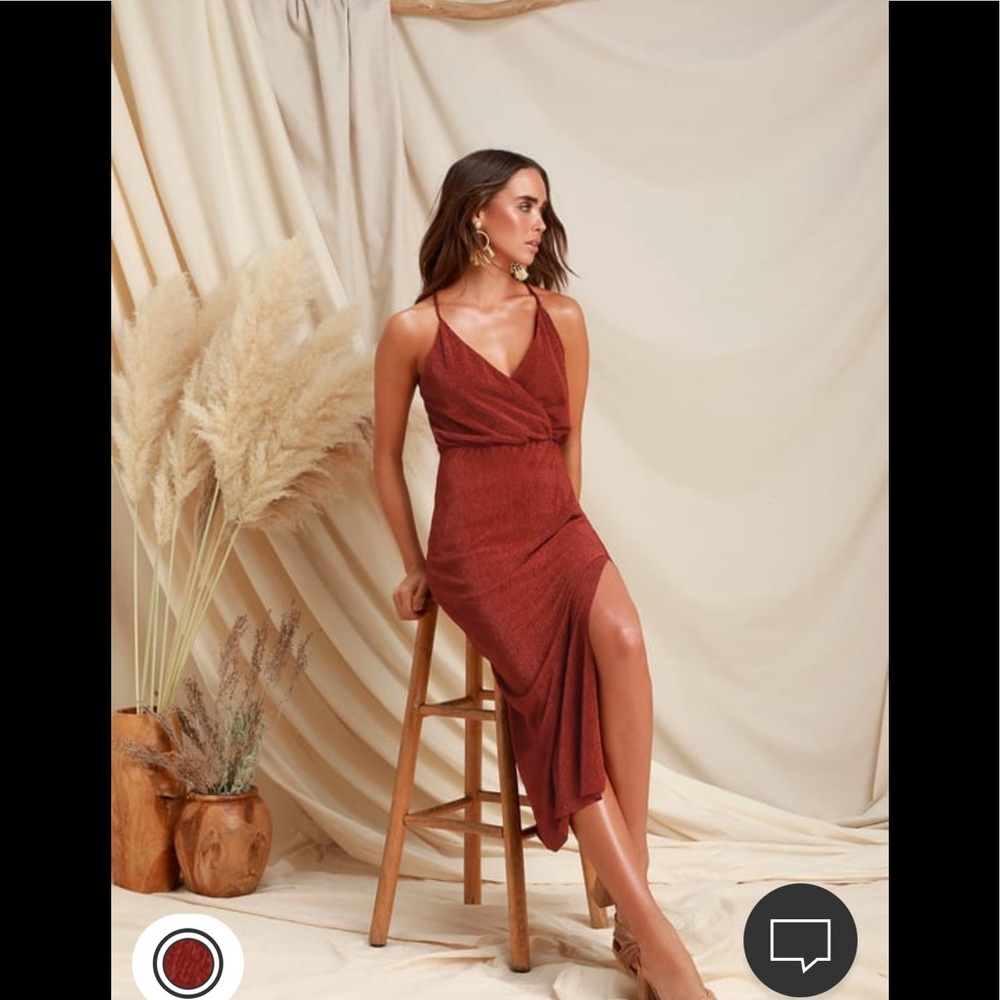 Lush Seaside Getaway Rust Red Midi Dress